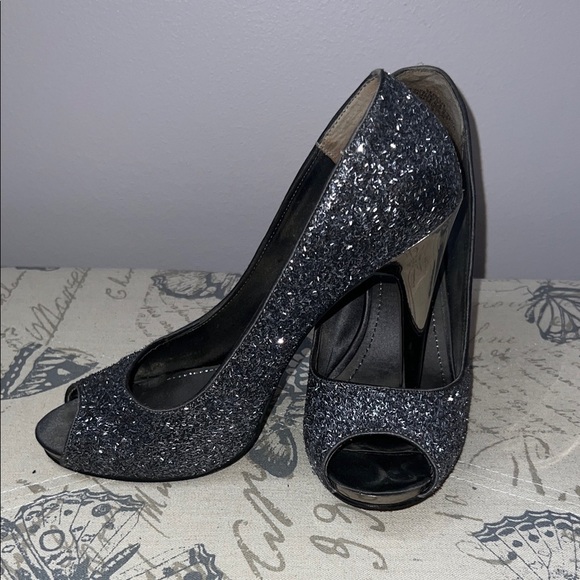 Nine West Shoes - Nine West Glittery Navy Peep-Toe Heels